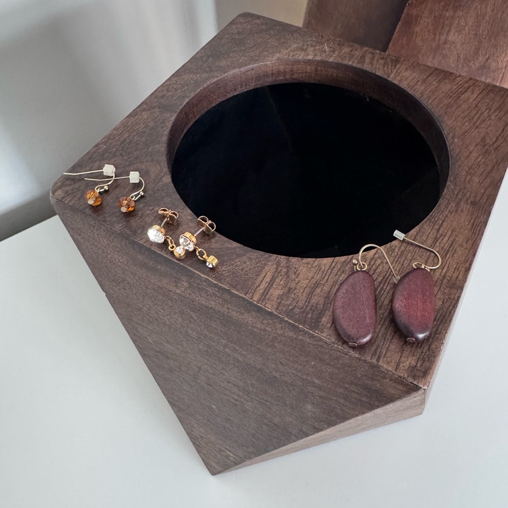 Boho Earring Set - 3 Pairs Wooden, Bead And Rhinestone